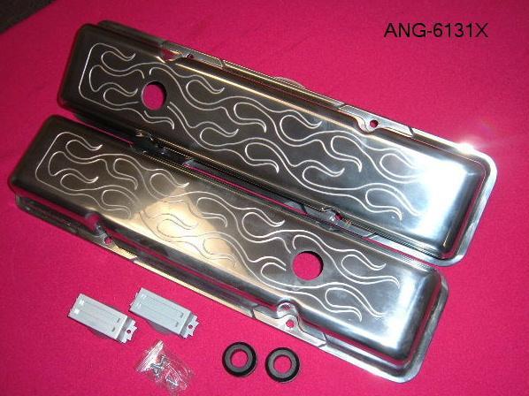 Valve covers chevy sb polished flamed alum 6130x *new*