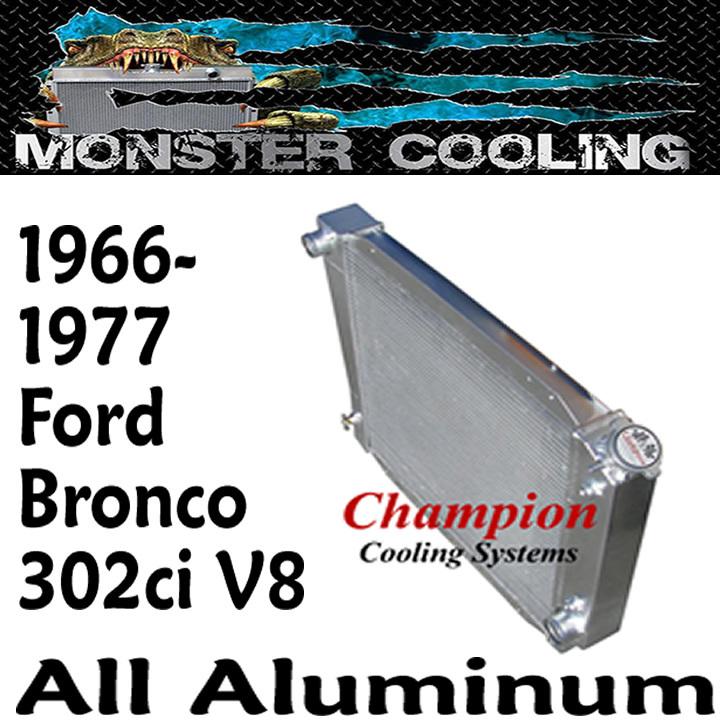 1966-1977 ford bronco (302 v8) 3 row aluminum champion radiator