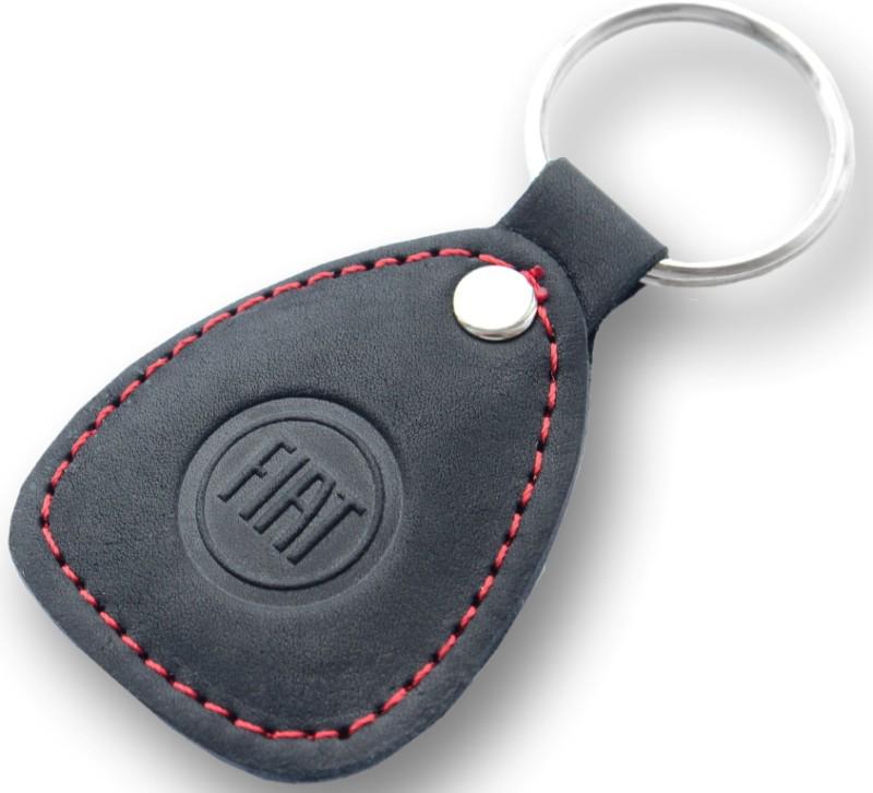 New leather black / red keychain car logo fiat auto emblem keyring