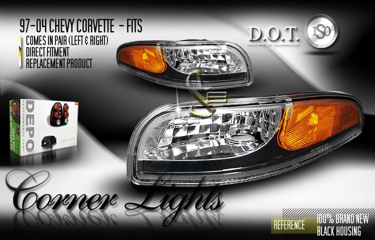 Depo pair euro style black corner bumper turn signal lights 97-04 chevy corvette