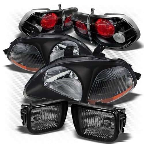 96-98 civic 4dr black headlights + altezza style tail lights + smoked fog lights