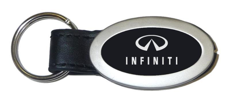 Nissan infiniti black oval leather metal key chain ring tag key fob logo lanyard