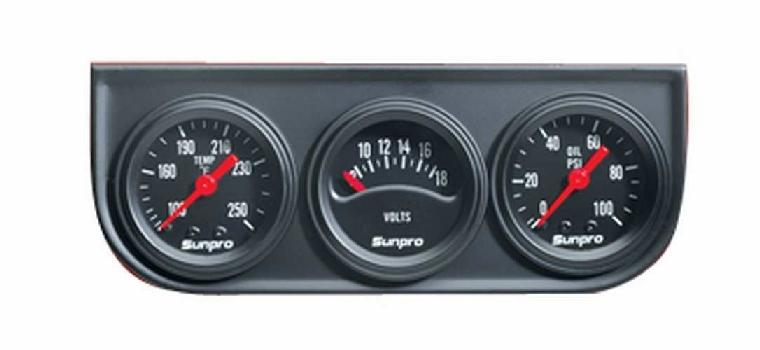 1-1/2" mechanical mini triple gauge set black / black bezel new sunpro cp8090