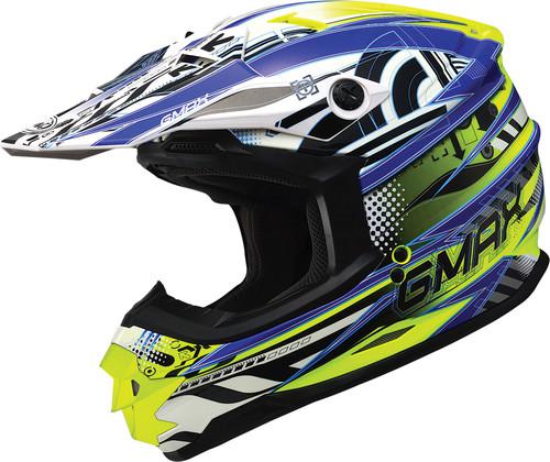 G-max gm76x xenotron graphic motorcycle helmet white/blue/hi-viz x-large