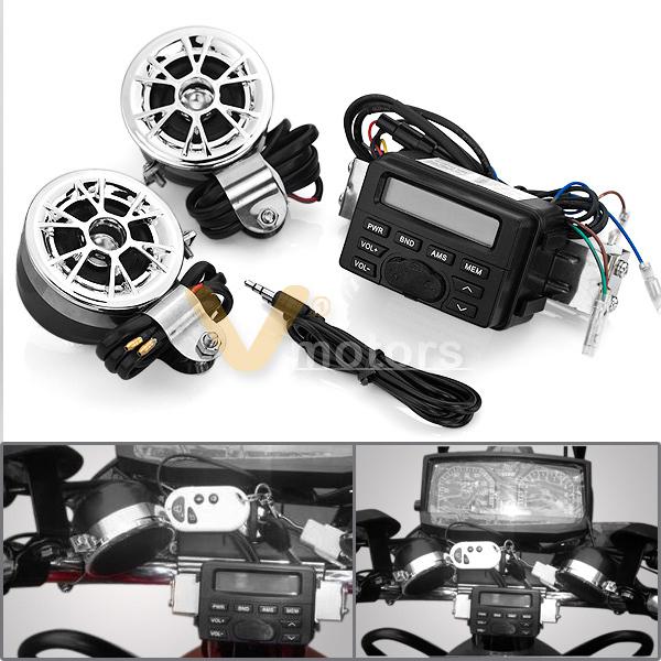 Lcd fm radio music stereo atv 7/8" 1" handlebar clamp sound system mp3 speaker