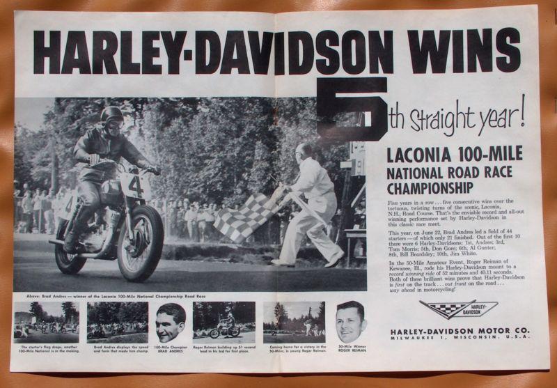 0784   1958 harley davidson centerfold ad + laconia races review!