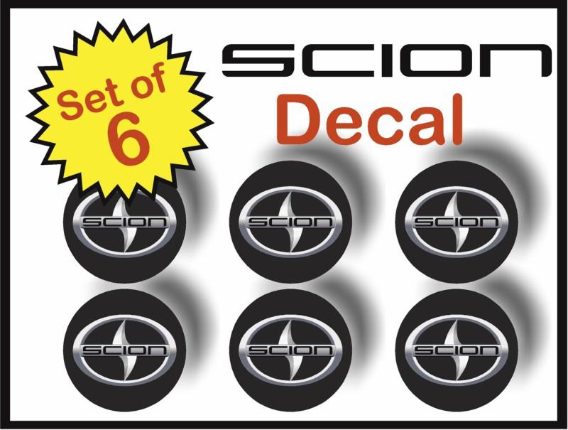 Scion black 55mm 6 piece  wheel hub rim center cap vinyl decal sticker tc xb xd