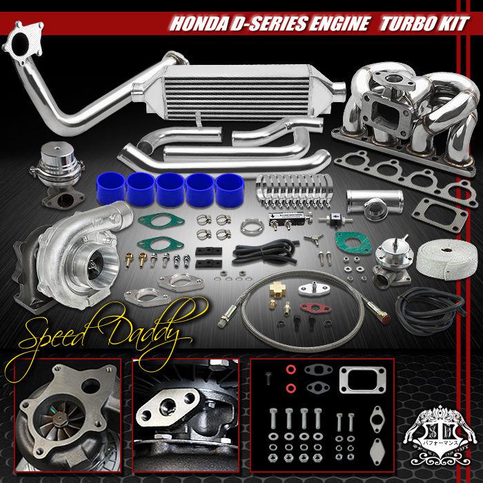 T04e 11p t3/t4 turbo kit bolt-on intercooler+ram horn manifold d15/d16 civic/crx