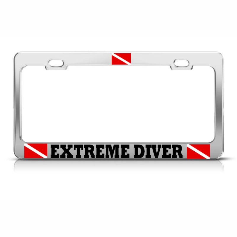 Extreme diver license plate frame heavy metal love scuba diving tag border