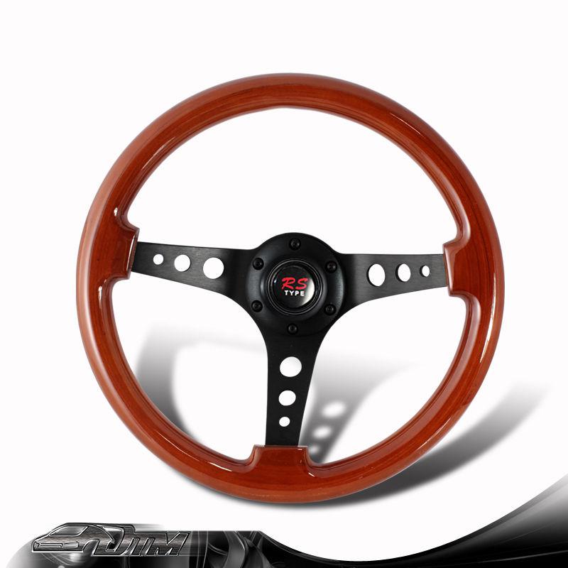 Universal 6-holed bolt 345mm deep dish classic wood grain style steering wheel