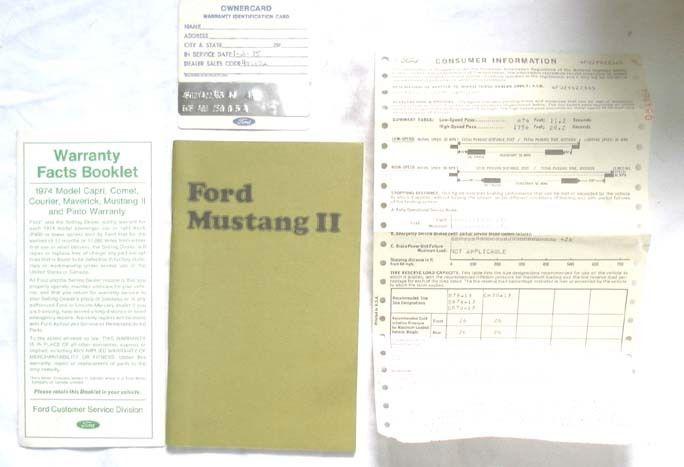 1974 ford mustang ii  owners manual original 