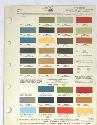 1973 buick  ppg  color paint chip chart all models original 