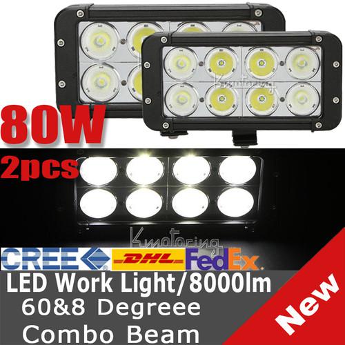 2pcs 80w 8000lm cree combo led work light offroad atv suv spot flood 120w ip67