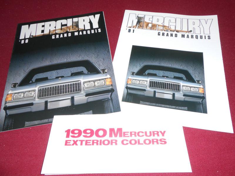 1990 & 1991 mercury grand marquis brochure / catalog + orig. paint color chips