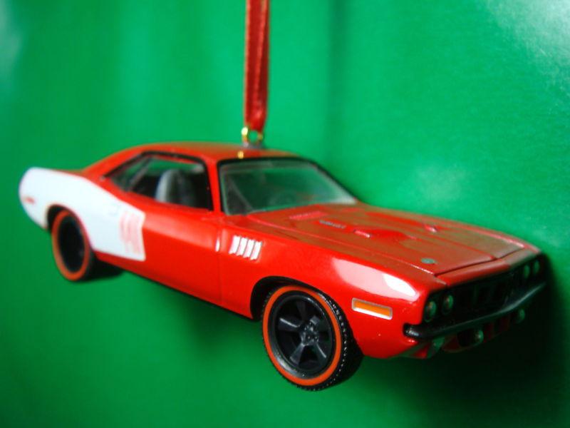 1971 '71 plymouth cuda 440 red / white christmas tree ornament