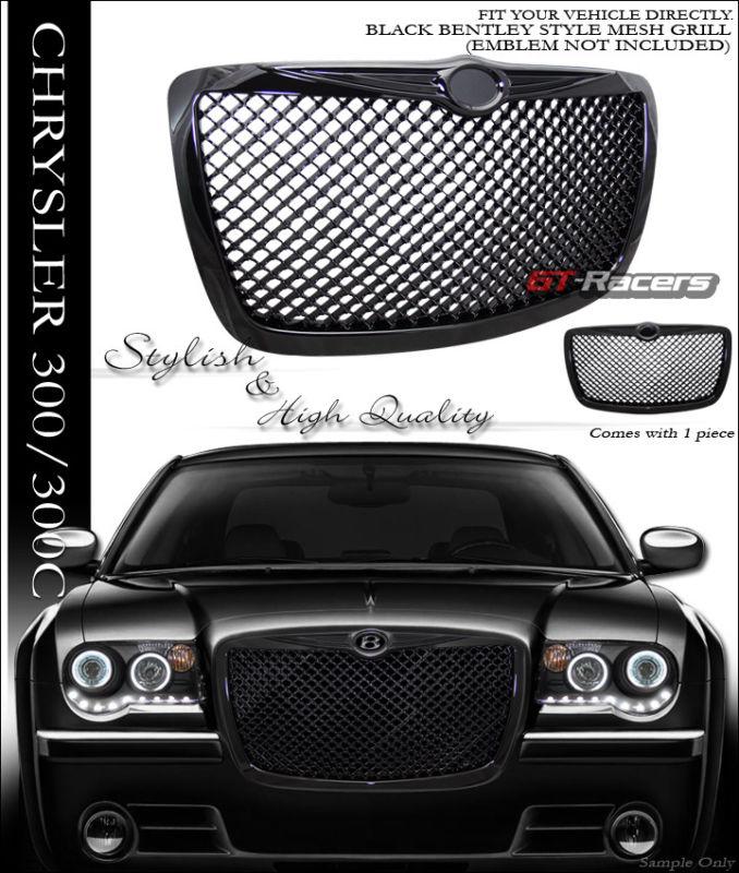 Blk luxury mesh front hood bumper grill grille abs 2004-2010 chrysler 300 300c