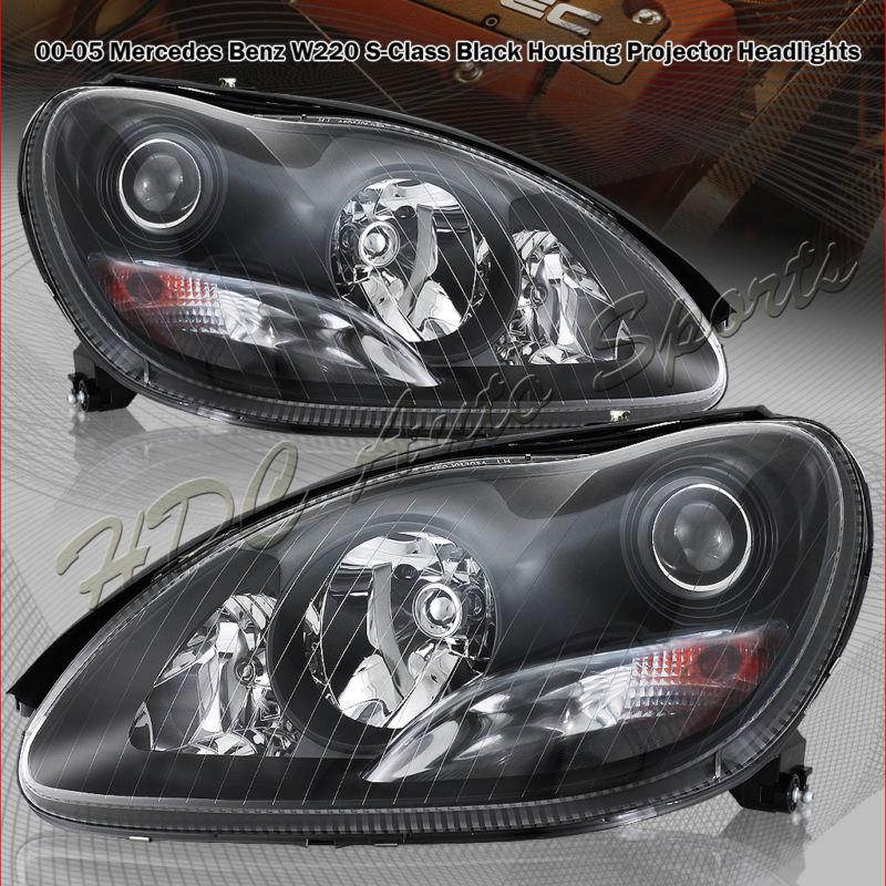 2000-2005 mercedes benz w220 s-class black housing projector headlight lamps