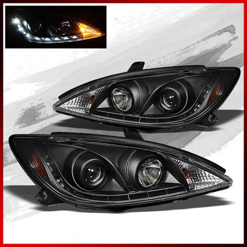 02-04 camry black projector headlights w/ led drl running lights upgrade set