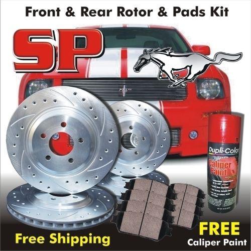 05-09 mustang gt sp front & rear cross drilled slotted brake rotors ceramic pad