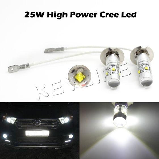 2 h3 high power cree xp-d led 25w projector bulb white fog daytime running light