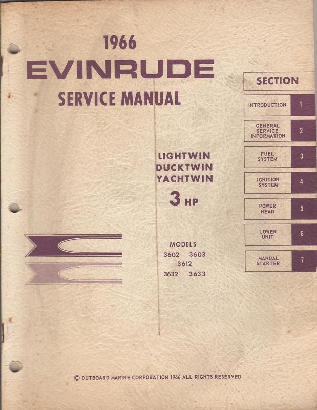 1966 evinrude outboard motor 3 hp service manual p/n 4277 (898)