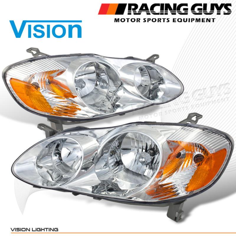 Head lights lamp pair euro style look vision chrome housing driver+passenger