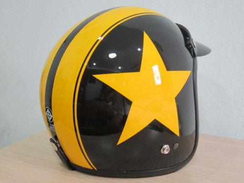 Vintage motorcycle scooter black yellow star open face helmet