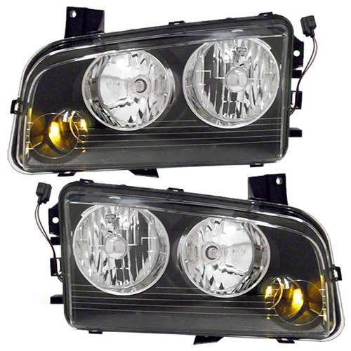 New pair set halogen headlight lens housing assembly dot 06-10 dodge charger