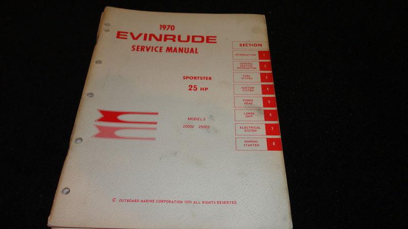 Used evinrude outboard motor service manual 1970 25hp model 25002, 25003