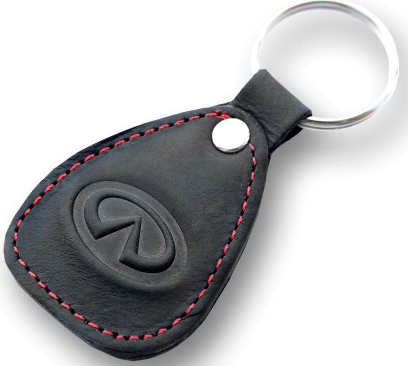 New leather black / red keychain car logo infiniti auto emblem keyring