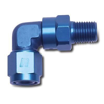 Russell coupler 90 degree -6 an female-3/8" npt male swivel blue