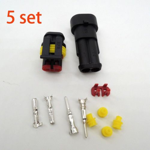 5 sets kit 2 pin amp super seal waterproof electrical wire connector plug car