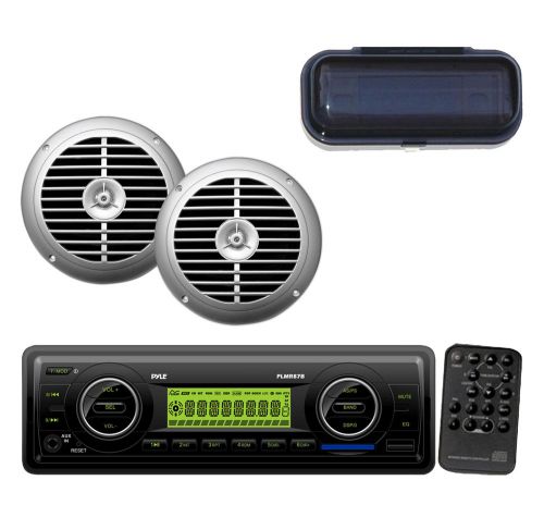 New indash marine mp3 aux weatherband usb sd radio,cover,2x 6.5&#034; silver speakers