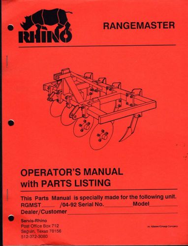 1992 rhino rangemaster operators &amp; parts manual p/n  00762713  (603)