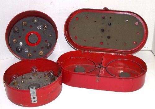 2 vintage anthes automobile head light kit with fuses &amp; bulbs &amp; tin case antique