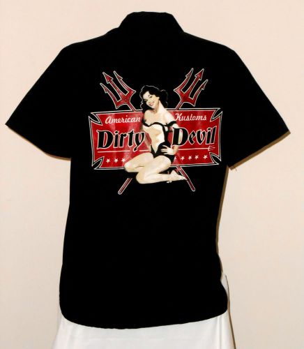 New dirty devil american kustoms &#034;pinup&#034; garage shirt sm *l@@k* dirty devil