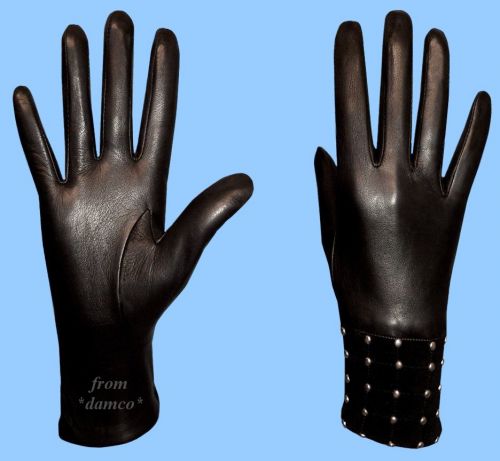 New womens size 7 black lambskin leather gloves - silk lining -free shipping