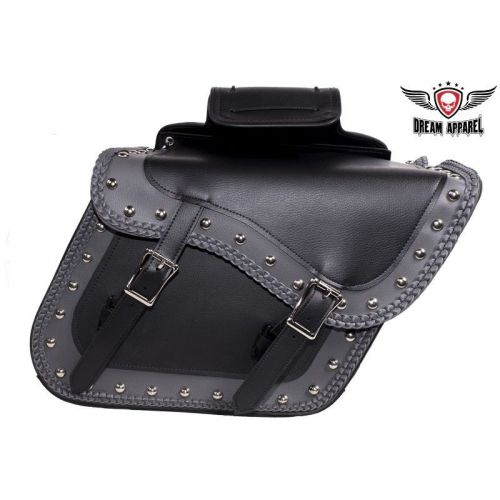 Pvc motorcycle biker saddlebag with studs and universal fitting