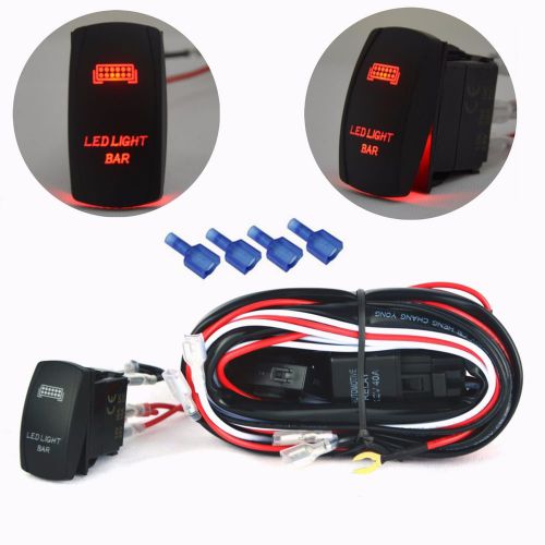 Universal wiring harness + red led light bar rocker on off switch relay fuse utv