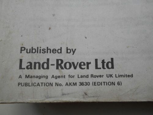 Range rover original repair operation manual edition 6 no. akm 3630 edition 7