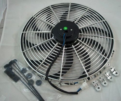 Chrome 16&#034; heavy duty eletric fan 3000 cfm new reversable sbc bbc 350 w/ straps