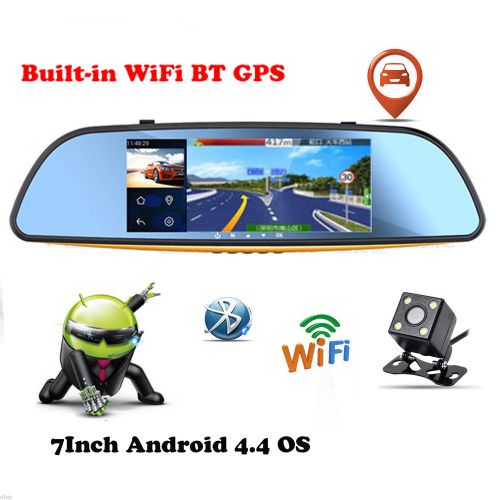 Hd android 4.4 7&#034; wifi car rearview mirror monitor gps dvr bluetooth fm transmit