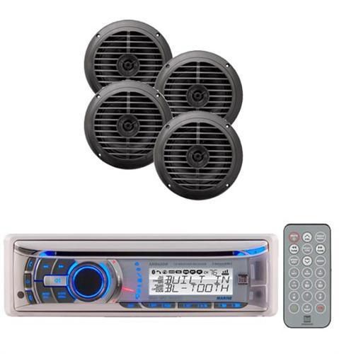 Dual amb600w in dash marine waterproof cd mp3 aux receiver + 4 enrock speakers