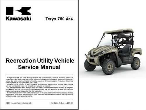 08-09 kawasaki teryx 750 4x4 utv service repair workshop manual cd - krf750