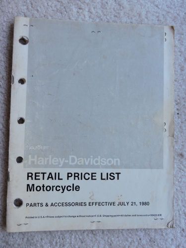 1980 1982 and 1985 (3) harley davidson retail price list parts &amp; accessories