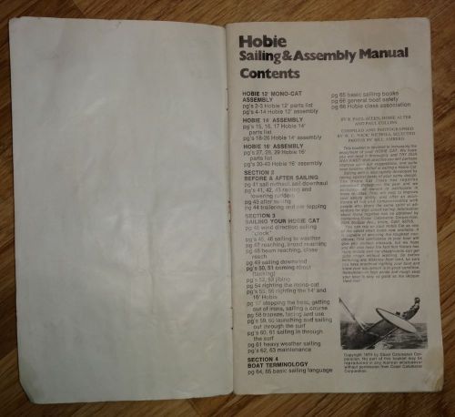 Original vintage hobie mono-cat 12 and 14 and 16 assembly and sailing manual