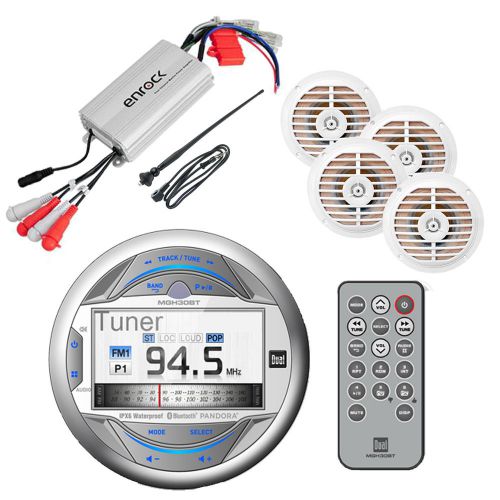 Amplifier,antenna,5.25&#034; white speakers&amp; marine lcd ipod aux usb pandora receiver