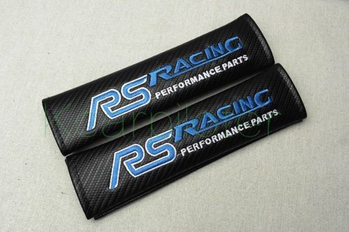 2pcs carbon fiber blue embroidery rs racing auto seat belt cushion shoulder pads