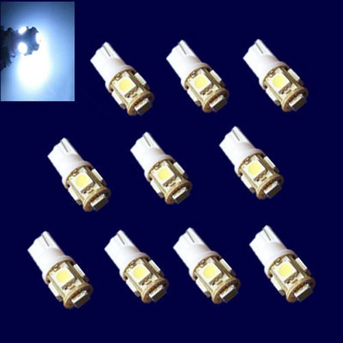 White t10 5smd 5050 xenon side marker light 194 168 w5w car led wedge bulb 10pcs