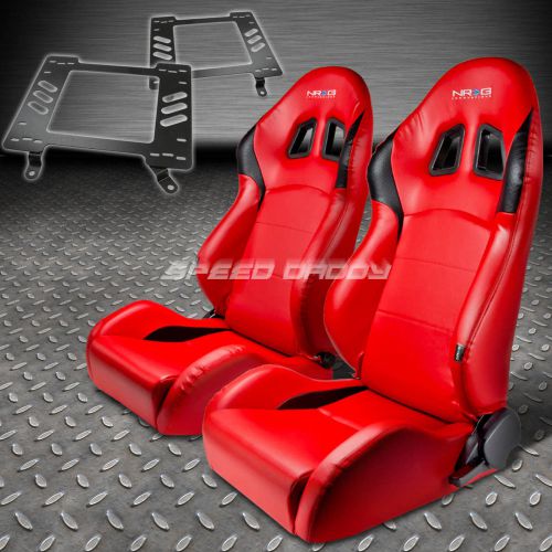 Pair nrg reclining red pvc racing bucket seat+bracket for 63-72 chevelle malibu